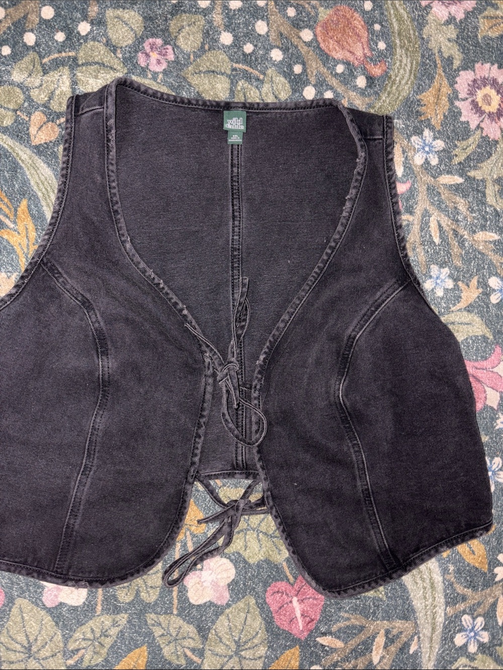 Distressed Black Denim Lace-Up Vest